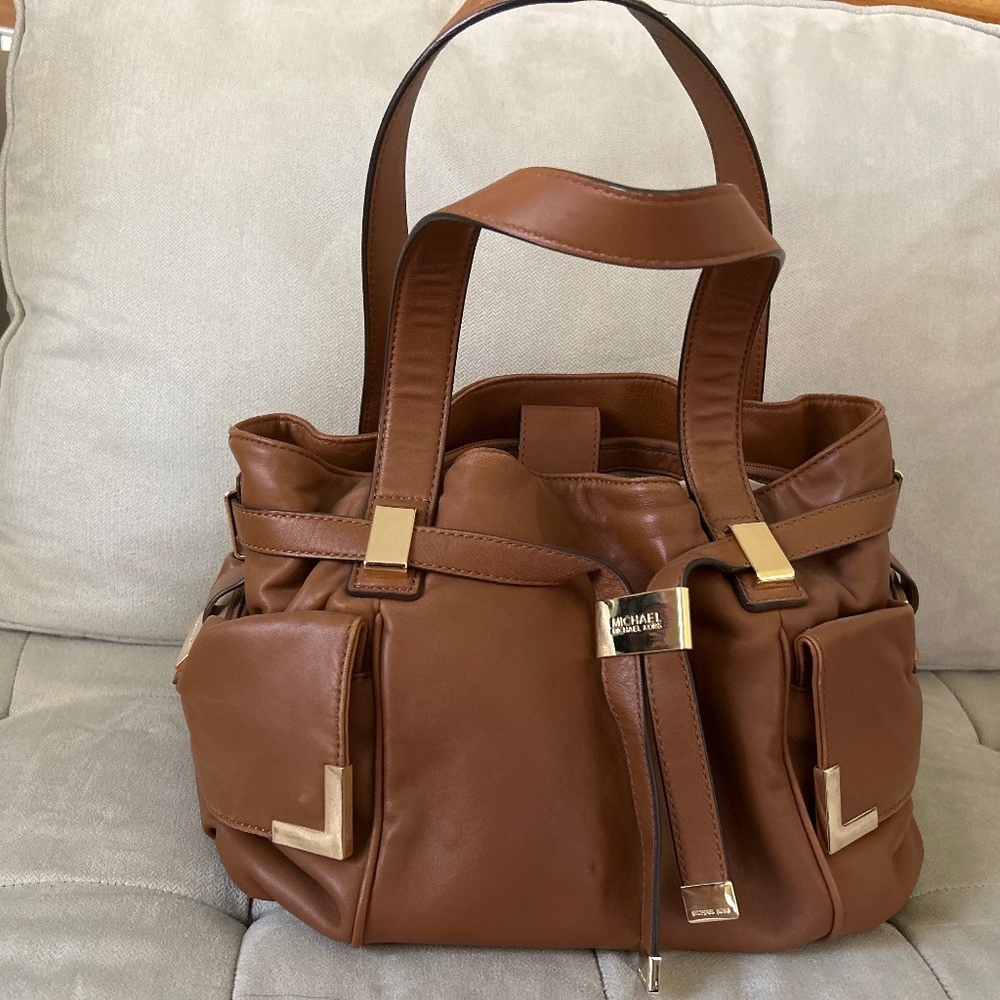 Michael by Michael Kors, Brown, and gold, soft leather satchel
